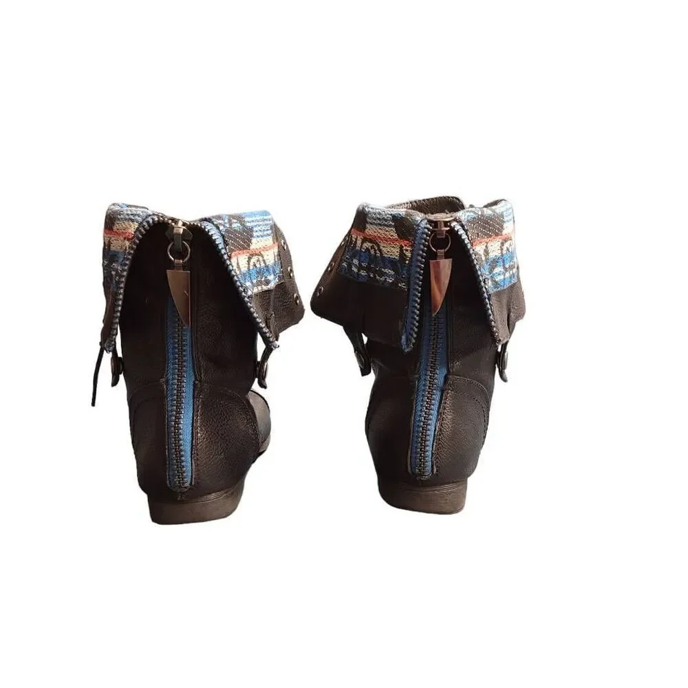 Herstyle Black Southwestern Contrast High or Low Combat Boots